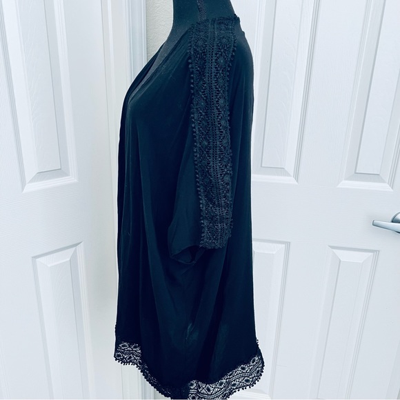 Black Open Front Lightweight Cardigan Tatted Lace Top Size XL - Picture 6 of 7